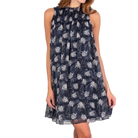 JOIE Baltic Print Swing Dress Navy Floral Sheer Overlay Flowy Dress XXL - Picture 1 of 5